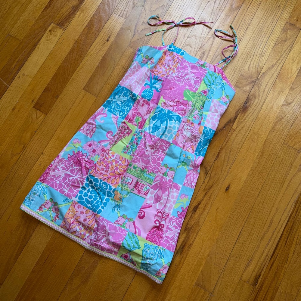 Vintage Lilly Pulitzer Patchwork Resortwear Cotton Shift Dress Pink Blue Size 8 - Picture 11 of 12